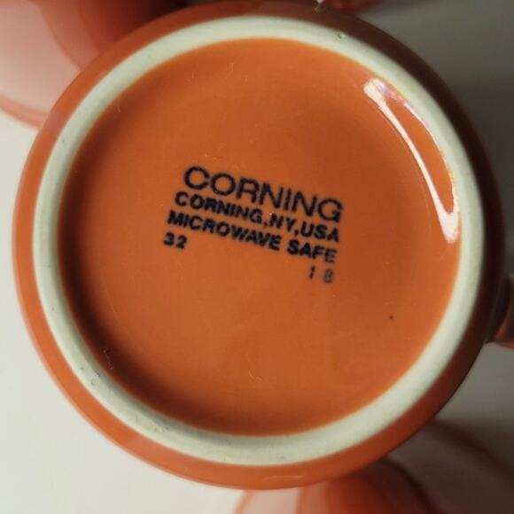 Vintage Set of 4 Corning Ware Coral Pink Salmon Coffee Cups Mugs - Picture 9 of 9
